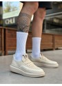 BA0375 Özel Örme Triko Tarz Krem Renk Spor Ayakkabı 