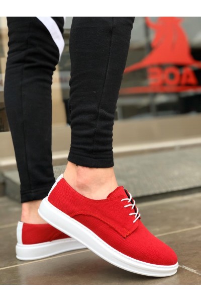 BA0003 Bağcıklı Klasik Spor Keten Kırmızı Beyaz Yüksek Taban Casual Erkek Ayakkabı