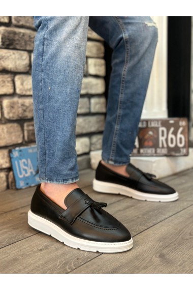 BA0005 Bağcıksız Yüksek Beyaz Taban Klasik Cilt Deri Püsküllü Corcik Erkek Ayakkabı