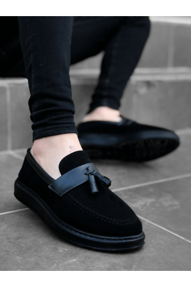 BA0005 Bağcıksız Yüksek Taban Siyah Kemerli Klasik Püsküllü Corcik Erkek Ayakkabı