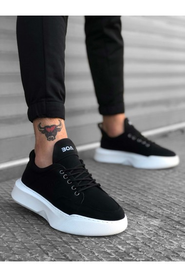 BA0163 Bağcıklı Erkek Yüksek Taban Siyah Beyaz Taban Spor Ayakkabı