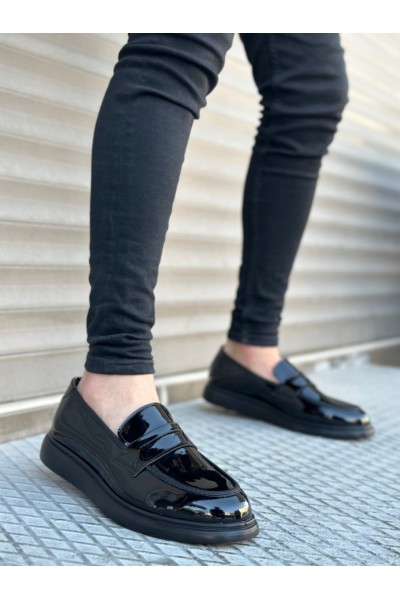 BA0316 Bağcıksız Yüksek Siyah Taban Klasik Rugan Corcik Erkek Ayakkabı