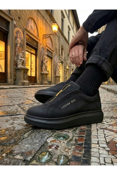 BA0310 BOA Kalın Yüksek Taban Fermuarlı Siyah Siyah Erkek Ayakkabı