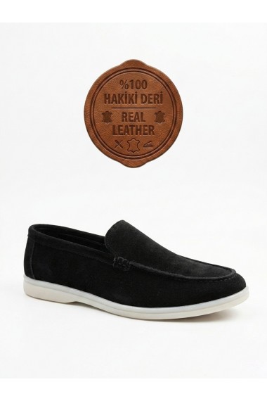 BA0252 %100 İçi Dışı Hakiki Deri Erkek Siyah Süet Casual Loafer Termo Taban Ayakkabı