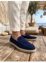 BA0251 %100 İçi Dışı Hakiki Deri Erkek Lacivert Süet Casual Loafer Kauçuk Rahat Taban Dikişli Ayakkabı