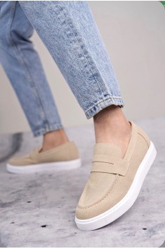 BA0580 Bağcıksız Kuşaklı Yüksek Taban Krem Süet Erkek Ayakkabı