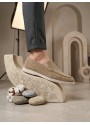 BA0252 %100 İçi Dışı Hakiki Deri Erkek Krem Süet Casual Loafer Termo Taban Ayakkabı