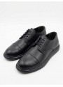 BA0003 Siyah Kapaklı Burun Bağcıklı Erkek Oxford Ayakkabı