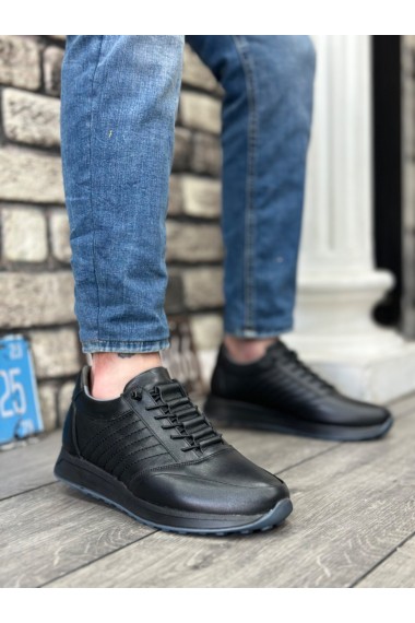 BA0325 İçi Dışı Hakiki Deri Gizli Bağcık Rahat Taban Siyah Sneakers Casual Erkek Ayakkabı