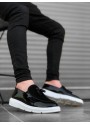 BA0005 Bağcıksız Yüksek Taban Siyah Beyaz Taban Klasik Süet Detaylı Püsküllü Corcik Erkek Ayakkabı