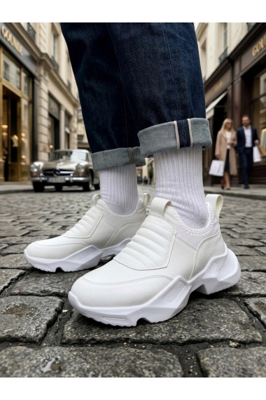 BA0402 Bağcıksız Rahat Yüksek Taban Beyaz Erkek Spor Yarım Bilek Bot
