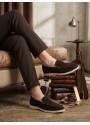 BA0252 %100 İçi Dışı Hakiki Deri Erkek Kahverengi Süet Casual Loafer Termo Taban Ayakkabı