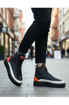 BA0811 BOA Yüksek Siyah Taban Paraşüt Kumaş Turuncu Cilt Detaylı Yarım Bilek Spor Bot 