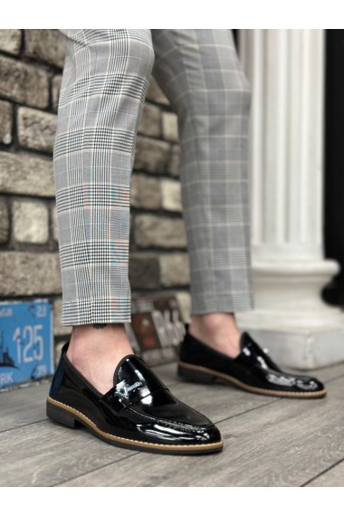 BA0009 Rugan Püsküllü Corcik Siyah V Fashıon Tokalı Klasik Erkek Ayakkabısı