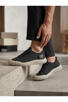 BA0248 BOA Siyah Bej Taban Esnek Bağcıklı Ultra Hafif Nefes Alan Sneaker Ayakkabı