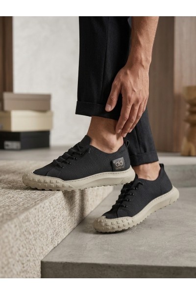 BA0248 BOA Siyah Bej Taban Esnek Bağcıklı Ultra Hafif Nefes Alan Sneaker Ayakkabı