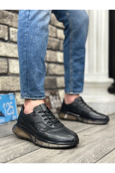 BA0324 İçi Dışı Hakiki Deri Rahat Taban Siyah Sneakers Casual Erkek Ayakkabı