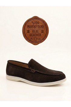 BA0252 %100 İçi Dışı Hakiki Deri Erkek Kahverengi Süet Casual Loafer Termo Taban Ayakkabı