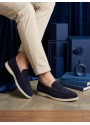 BA0252 %100 İçi Dışı Hakiki Deri Erkek Lacivert Süet Casual Loafer Termo Taban Ayakkabı
