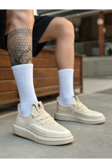 BA0375 Özel Örme Triko Tarz Krem Renk Spor Ayakkabı 