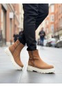 BA0777 Süet Taba Krem Taban Çift Fermuarlı Erkek Yarım Bilek Bot