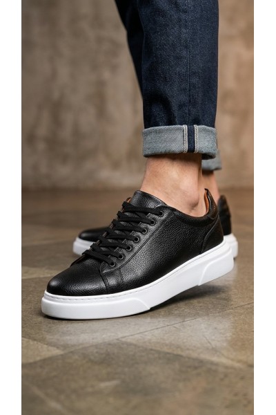 BLF-010 Erkek Sneaker Günlük Casual Spor Ayakkabı Siyah Beyaz Taban 