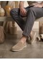 BA0252 %100 İçi Dışı Hakiki Deri Erkek Krem Süet Casual Loafer Termo Taban Ayakkabı