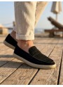 BA0251 %100 İçi Dışı Hakiki Deri Erkek Siyah Süet Casual Loafer Kauçuk Rahat Taban Dikişli Ayakkabı