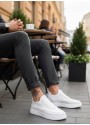BA0911 Özel Örme Triko Deri Tozu Detaylı Beyaz Günlük Spor Ayakkabı 