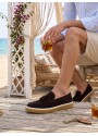 BA0250 %100 İçi Dışı Hakiki Deri Erkek Kahverengi Süet Casual Loafer Püskül Detaylı Kauçuk Rahat Taban Dikişli Ayakkabı