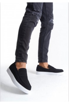 BA0580 Bağcıksız Kuşaklı Yüksek Süet Siyah Beyaz Taban Erkek Ayakkabı