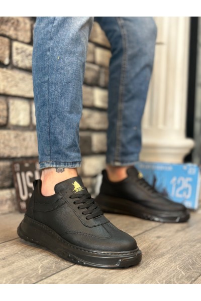 BA0327 BOA Siyah Kalın Yüksek Taban Bağcıklı Spor Erkek Ayakkabı