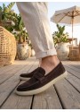 BA0251 %100 İçi Dışı Hakiki Deri Erkek Kahverengi Süet Casual Loafer Kauçuk Rahat Taban Dikişli Ayakkabı