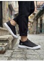 BA0248 BOA Siyah Beyaz Taban Esnek Bağcıklı Ultra Hafif Nefes Alan Sneaker Ayakkabı