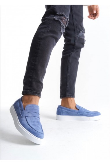 BA0580 Bağcıksız Kuşaklı Yüksek Taban Mavi Süet Erkek Ayakkabı