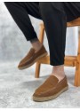 BA0359 BOA Doğal Deri Tozu Bağcıksız Kauçuk El Yapımı Espadril Taban Taba Renk Erkek Ayakkabı