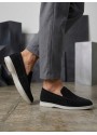BA0252 %100 İçi Dışı Hakiki Deri Erkek Siyah Süet Casual Loafer Termo Taban Ayakkabı