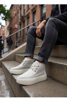 BA0550 İçi Kürklü Bağcıklı Krem Erkek Tarz Spor Bot